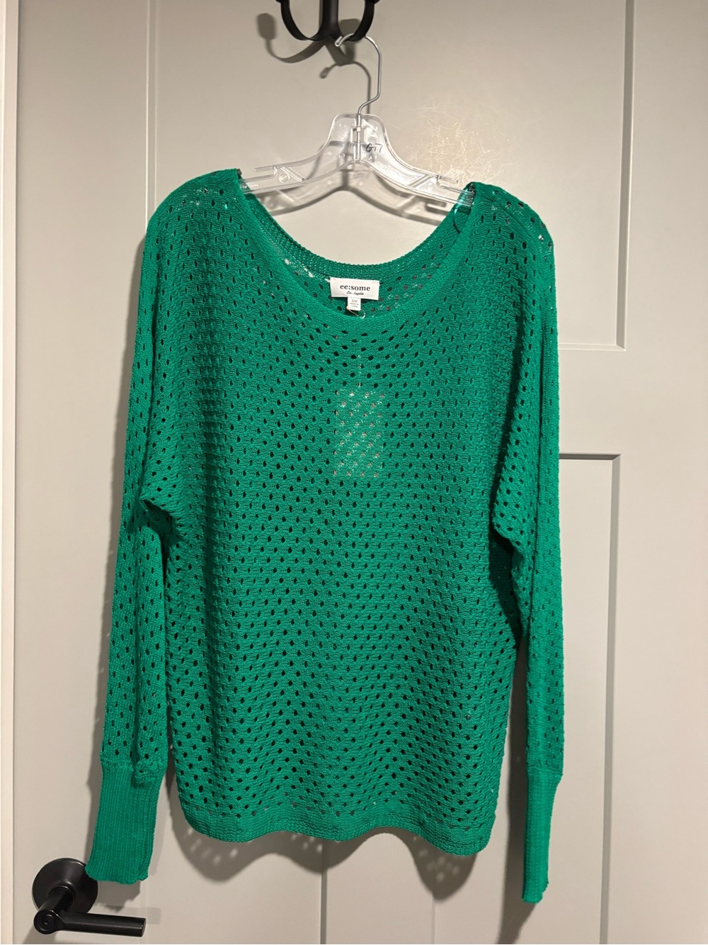 eesome Green Open-Knit Scoop Neck Sweater